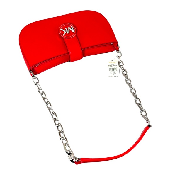 MICHAEL KORS CARMEN SMALL POUCHETTE CHAIN SHOULDER BAG PURSE Bright Red $398 - Picture 3 of 5